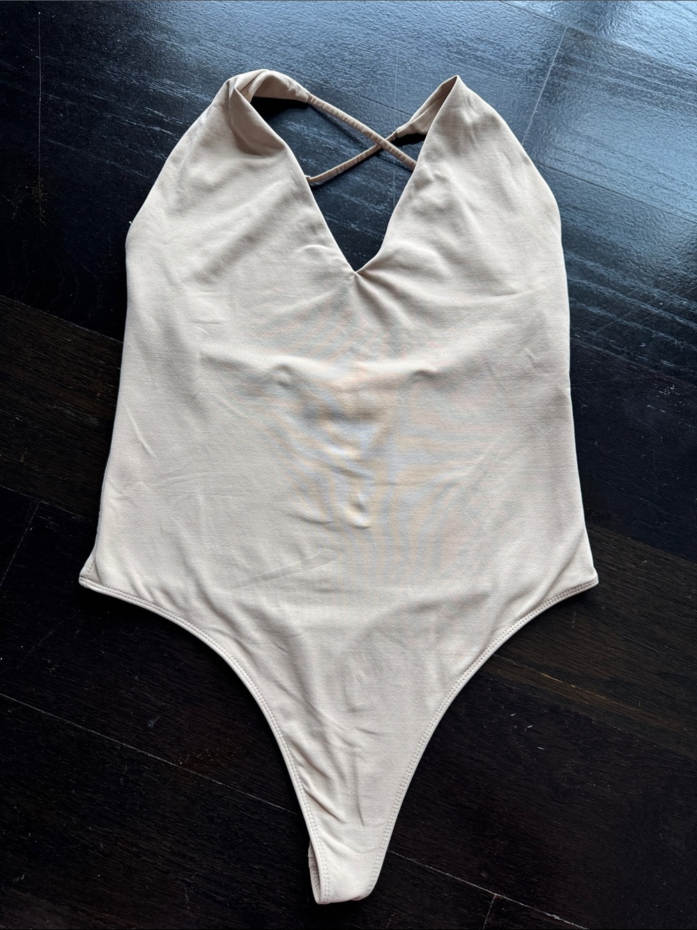 Babaton  Beige Halter body suit with Crisscross Back